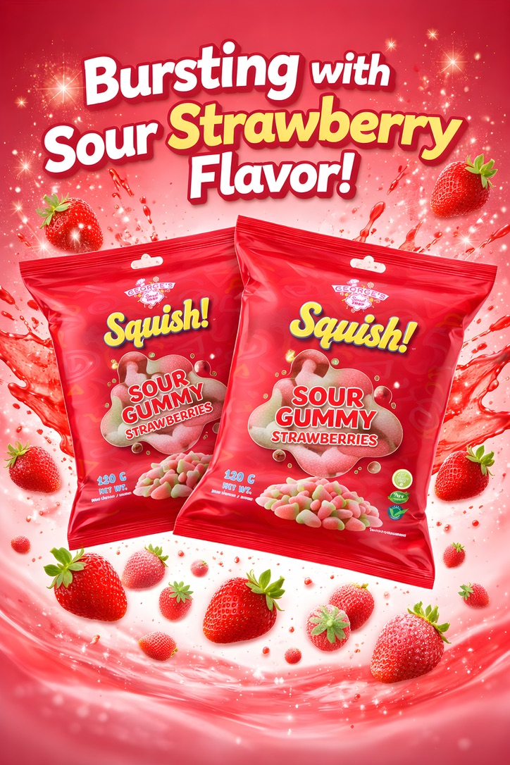 Squish! 120g Strawberries 120g Sour Strawberry Gummy's