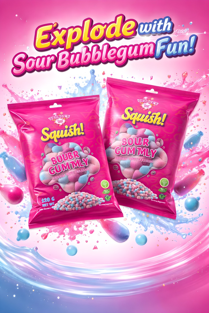 Squish! Bubble Gum Bottles 120g 120g Sour Bubble Gum Bottle Gummy's